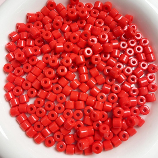 Picture of Acrylic Beads For DIY Charm Jewelry Making Red Opaque Round About 6mm x 5mm, Hole: Approx 2mm, 1 Packet (Approx 50 PCs/Packet)