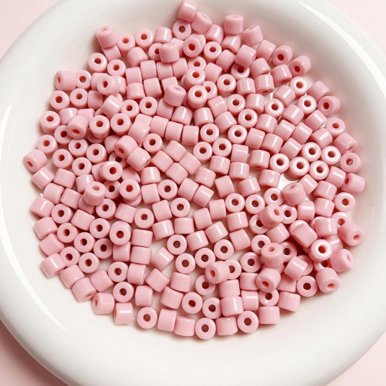 Picture of Acrylic Beads For DIY Charm Jewelry Making Pink Opaque Round About 6mm x 5mm, Hole: Approx 2mm, 1 Packet (Approx 50 PCs/Packet)