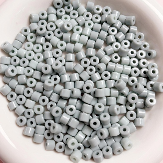 Picture of Acrylic Beads For DIY Charm Jewelry Making Gray Opaque Round About 6mm x 5mm, Hole: Approx 2mm, 1 Packet (Approx 50 PCs/Packet)