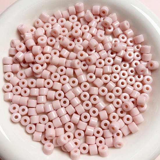 Picture of Acrylic Beads For DIY Charm Jewelry Making Light Pink Opaque Round About 6mm x 5mm, Hole: Approx 2mm, 1 Packet (Approx 50 PCs/Packet)