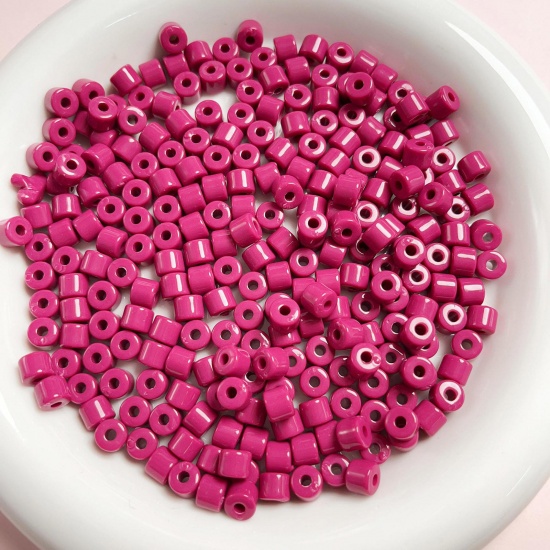 Picture of Acrylic Beads For DIY Charm Jewelry Making Fuchsia Opaque Round About 6mm x 5mm, Hole: Approx 2mm, 1 Packet (Approx 50 PCs/Packet)