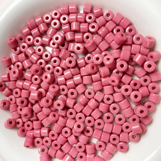 Picture of Acrylic Beads For DIY Charm Jewelry Making Dark Pink Opaque Round About 6mm x 5mm, Hole: Approx 2mm, 1 Packet (Approx 50 PCs/Packet)