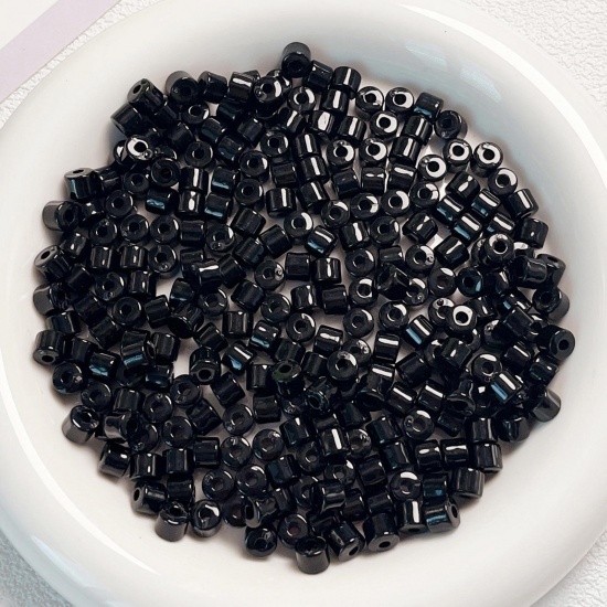Picture of Acrylic Beads For DIY Charm Jewelry Making Black Opaque Round About 6mm x 5mm, Hole: Approx 2mm, 1 Packet (Approx 50 PCs/Packet)