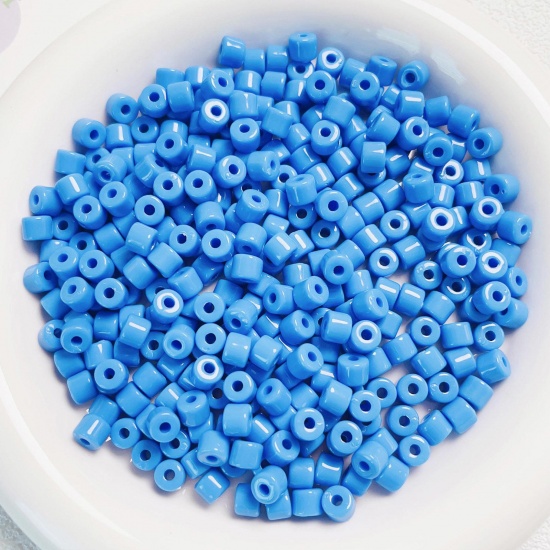 Picture of Acrylic Beads For DIY Charm Jewelry Making Blue Opaque Round About 6mm x 5mm, Hole: Approx 2mm, 1 Packet (Approx 50 PCs/Packet)