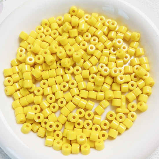 Picture of Acrylic Beads For DIY Charm Jewelry Making Yellow Opaque Round About 6mm x 5mm, Hole: Approx 2mm, 1 Packet (Approx 50 PCs/Packet)