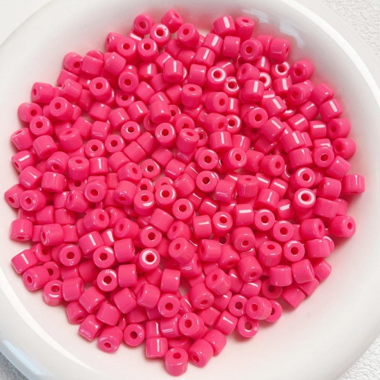 Picture of Acrylic Beads For DIY Charm Jewelry Making Hot Pink Opaque Round About 6mm x 5mm, Hole: Approx 2mm, 1 Packet (Approx 50 PCs/Packet)