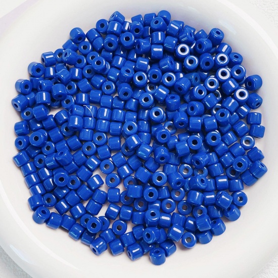Picture of Acrylic Beads For DIY Charm Jewelry Making Royal Blue Opaque Round About 6mm x 5mm, Hole: Approx 2mm, 1 Packet (Approx 50 PCs/Packet)