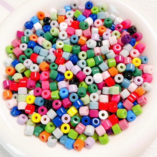 Picture of Acrylic Beads For DIY Charm Jewelry Making At Random Mixed Color Opaque Round About 6mm x 5mm, Hole: Approx 2mm, 1 Packet (Approx 50 PCs/Packet)