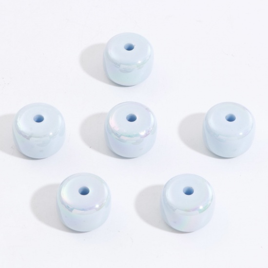 Picture of Acrylic Beads For DIY Jewelry Making Blue AB Rainbow Color Cylinder About 19mm x 14mm, Hole: Approx 3.6mm, 10 PCs