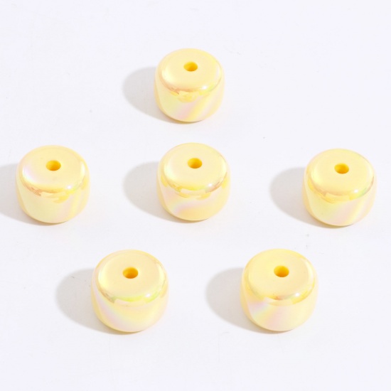 Picture of Acrylic Beads For DIY Jewelry Making Yellow AB Rainbow Color Cylinder About 19mm x 14mm, Hole: Approx 3.6mm, 10 PCs