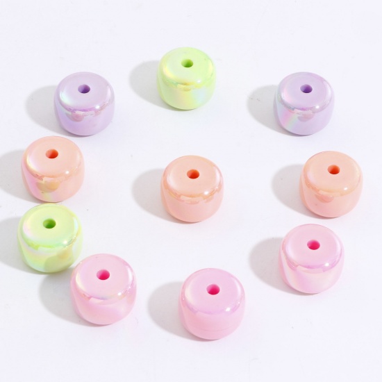 Picture of Acrylic Beads For DIY Jewelry Making At Random Mixed Color AB Rainbow Color Cylinder About 19mm x 14mm, Hole: Approx 3.6mm, 10 PCs