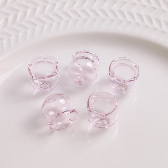 Image de Perles pour DIY Fabrication de Bijoux de Charme en Verre Vase de Fleurs Rose Clair Transparent 3D, 16mm x 15mm, Trou: 2.6mm, 2 Pcs