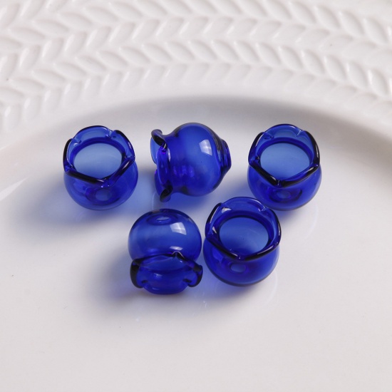 Imagen de Vidrio Cuentas para la Fabricación de Joyas con Dijes de Bricolaje Florero, Azul Transparente 3D Aprox 16mm x 15mm, Agujero: Aprox 2.6mm, 2 Unidades