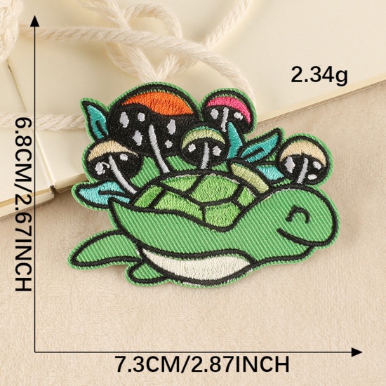 Picture of Polyester Iron On Patches Appliques (With Glue Back) DIY Sewing Craft Clothing Decoration Multicolor Tortoise Animal Flower 7.3cm x 6.8cm, 1 Piece