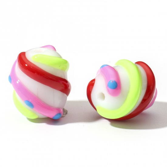 Picture of Lampwork Glass Beads For DIY Charm Jewelry Making Cylinder Multicolor Stripe Enamel About 16mm x 13mm, Hole: Approx 1.6mm, 2 PCs