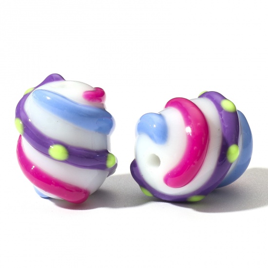 Picture of Lampwork Glass Beads For DIY Charm Jewelry Making Cylinder Multicolor Stripe Enamel About 16mm x 13mm, Hole: Approx 1.6mm, 2 PCs