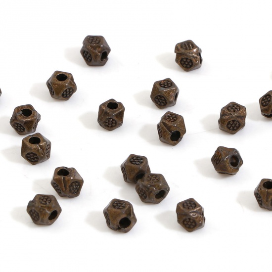 Picture of Zinc Based Alloy Spacer Beads For DIY Charm Jewelry Making Antique Bronze Cube Plum Flower Faceted About 3.5mm x 3.5mm, Hole: Approx 1.2mm, 500 PCs