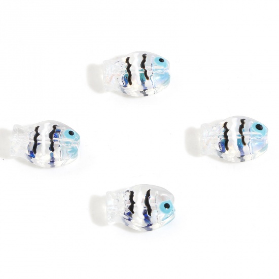 Picture of Lampwork Glass Ocean Jewelry Beads For DIY Charm Jewelry Making Fish Animal Transparent Clear Enamel AB Rainbow Color About 14mm x 10mm, Hole: Approx 0.8mm, 5 PCs