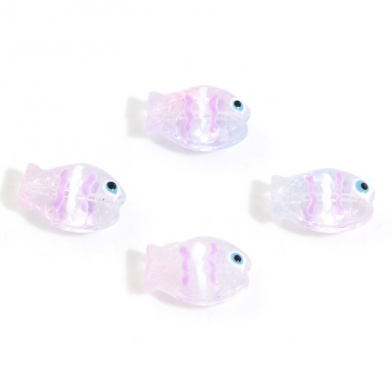 Picture of Lampwork Glass Ocean Jewelry Beads For DIY Jewelry Making Fish Animal Mauve Enamel About 14mm x 10mm, Hole: Approx 0.8mm, 5 PCs