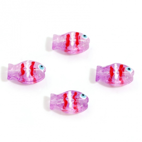 Picture of Lampwork Glass Ocean Jewelry Beads For DIY Charm Jewelry Making Fish Animal Violet Enamel About 14mm x 10mm, Hole: Approx 0.8mm, 5 PCs