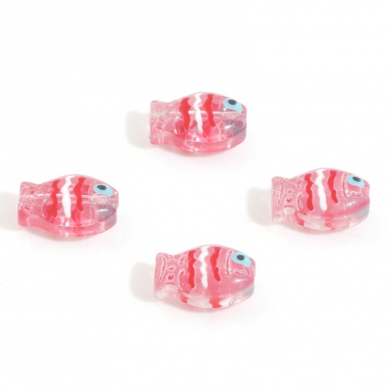 Picture of Lampwork Glass Ocean Jewelry Beads For DIY Charm Jewelry Making Fish Animal Watermelon Red Enamel About 14mm x 10mm, Hole: Approx 0.8mm, 5 PCs