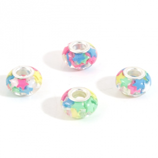 Picture of 10 PCs Resin European Style Large Hole Charm Beads Multicolor Round Star 14mm Dia., Hole: Approx 4.6mm