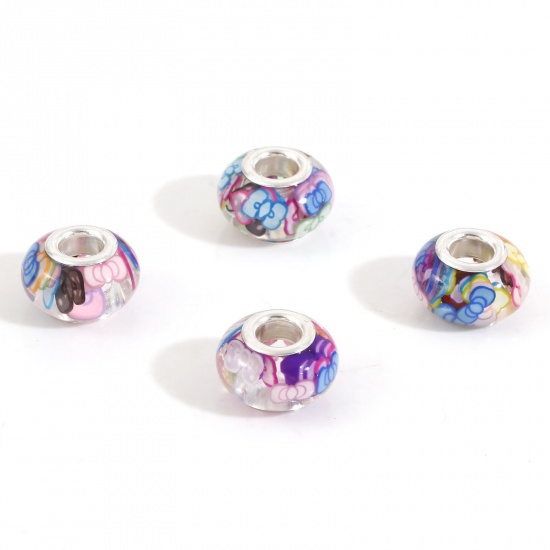 Picture of 10 PCs Resin European Style Large Hole Charm Beads Multicolor Round Bowknot 14mm Dia., Hole: Approx 4.6mm