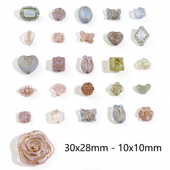 Picture of Acrylic Retro Beads For DIY Jewelry Making At Random Mixed Color Mixed Carved Pattern About 30x28mm - 10x10mm, Hole: Approx :3.6mm-1.5mm, 100 PCs
