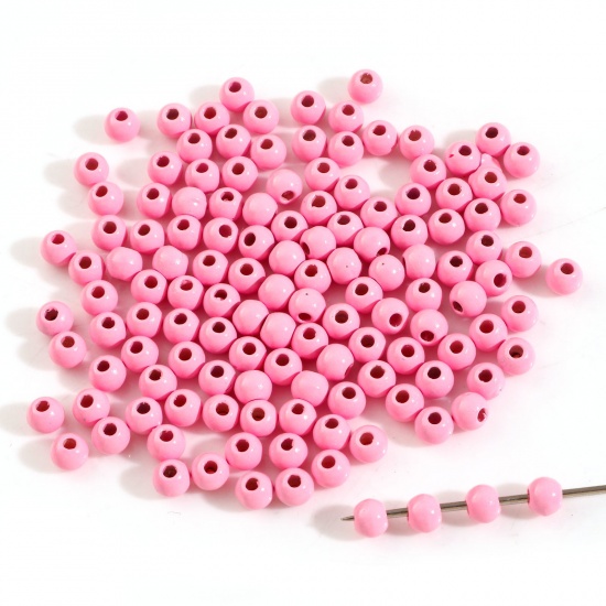 Picture of Zinc Based Alloy Spacer Beads For DIY Charm Jewelry Making Pink Round Enamel About 4mm Dia., Hole: Approx 1.2mm, 20 PCs