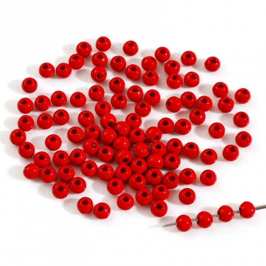 Immagine di Lega di Zinco Perline per la Creazione di Gioielli con Ciondoli Fai-da-te Rosso Tondo Smalto Circa 4mm Dia, Foro:Circa 1.2mm, 20 Pz