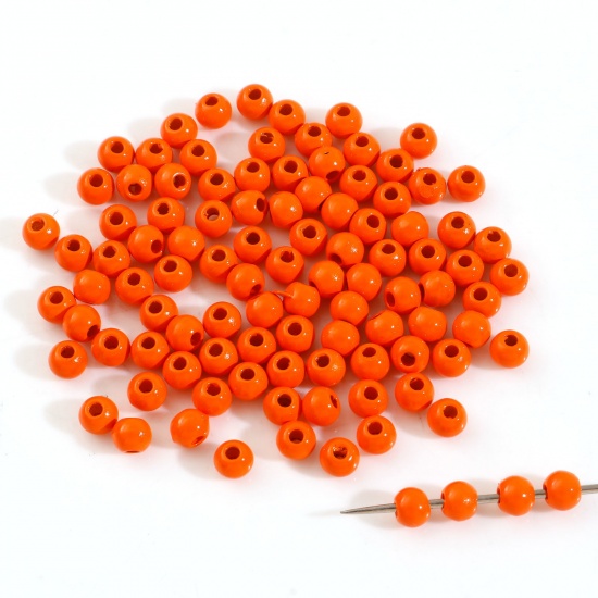 Picture of Zinc Based Alloy Spacer Beads For DIY Charm Jewelry Making Orange Round Enamel About 4mm Dia., Hole: Approx 1.2mm, 20 PCs