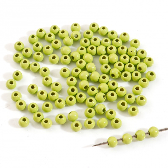 Picture of Zinc Based Alloy Spacer Beads For DIY Charm Jewelry Making Light Green Round Enamel About 4mm Dia., Hole: Approx 1.2mm, 20 PCs