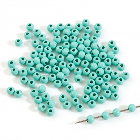Picture of Zinc Based Alloy Spacer Beads For DIY Charm Jewelry Making Mint Green Round Enamel About 4mm Dia., Hole: Approx 1.2mm, 20 PCs