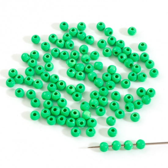Picture of Zinc Based Alloy Spacer Beads For DIY Charm Jewelry Making Fruit Green Round Enamel About 4mm Dia., Hole: Approx 1.2mm, 20 PCs