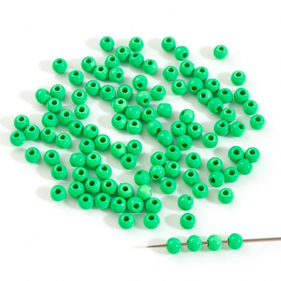 Immagine di Lega di Zinco Perline per la Creazione di Gioielli con Ciondoli Fai-da-te Verde di Frutta Tondo Smalto Circa 4mm Dia, Foro:Circa 1.2mm, 20 Pz