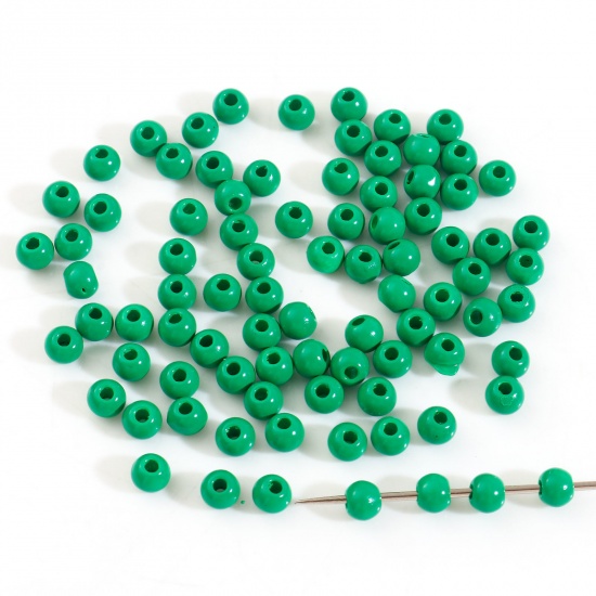 Picture of Zinc Based Alloy Spacer Beads For DIY Charm Jewelry Making Emerald Green Round Enamel About 4mm Dia., Hole: Approx 1.2mm, 20 PCs