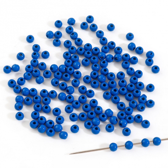 Picture of Zinc Based Alloy Spacer Beads For DIY Charm Jewelry Making Royal Blue Round Enamel About 4mm Dia., Hole: Approx 1.2mm, 20 PCs