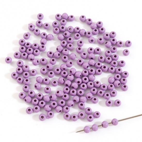 Immagine di Lega di Zinco Perline per la Creazione di Gioielli con Ciondoli Fai-da-te Colore Viola Tondo Smalto Circa 4mm Dia, Foro:Circa 1.2mm, 20 Pz