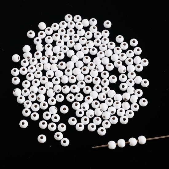 Picture of Zinc Based Alloy Spacer Beads For DIY Charm Jewelry Making White Round Enamel About 4mm Dia., Hole: Approx 1.2mm, 20 PCs