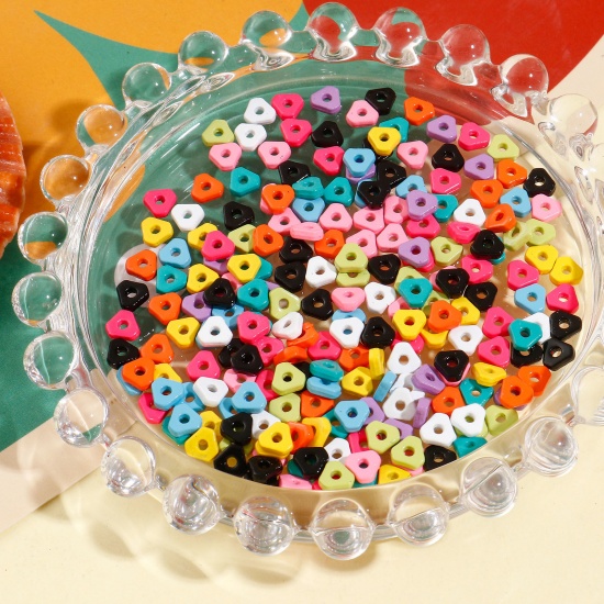 Immagine di Lega di Zinco Perline per la Creazione di Gioielli con Ciondoli Fai-da-te A Colori Misti Casuali Triangolo Smalto Circa 5mm x 5mm, Foro:Circa 1.2mm, 20 Pz