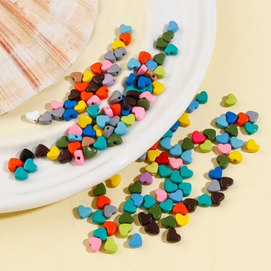 Immagine di Lega di Zinco San Valentino Perline per la Creazione di Gioielli con Ciondoli Fai-da-te A Colori Misti Casuali Cuore Smalto Circa 6mm x 5mm, Foro:Circa 1mm, 20 Pz