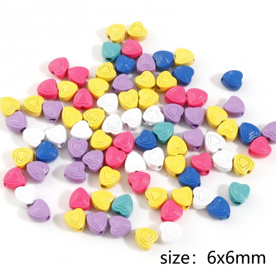 Immagine di Lega di Zinco San Valentino Perline per la Creazione di Gioielli con Ciondoli Fai-da-te A Colori Misti Casuali Cuore Smalto Circa 6mm x 6mm, Foro:Circa 1.4mm, 20 Pz