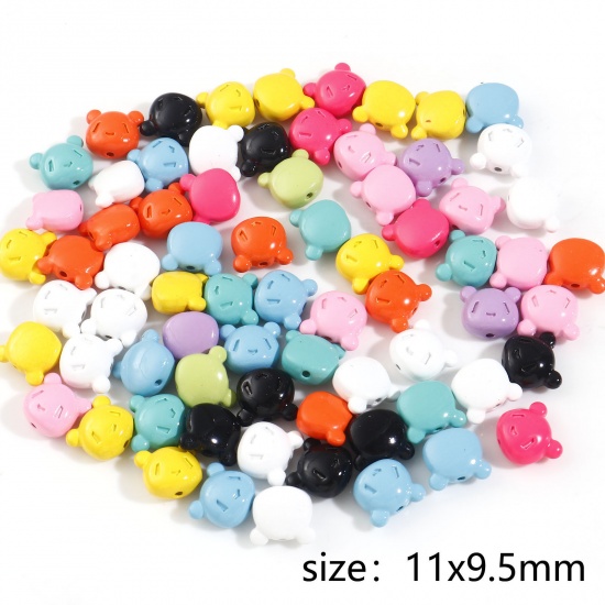 Immagine di Lega di Zinco Perline per la Creazione di Gioielli con Ciondoli Fai-da-te A Colori Misti Casuali Testa di Orso Smalto Circa 11mm x 9.5mm, Foro:Circa 1mm, 10 Pz