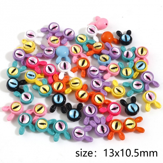 Immagine di Lega di Zinco Perline per la Creazione di Gioielli con Ciondoli Fai-da-te A Colori Misti Casuali Coniglio Occhi Smalto Circa 13mm x 10.5mm, Foro:Circa 1.2mm, 5 Pz