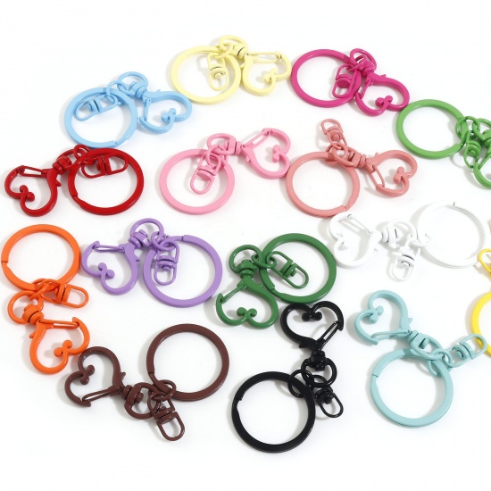 Picture of Zinc Based Alloy Keychain & Keyring At Random Mixed Color Round Painted 6.8cm x 3cm , 10 PCs