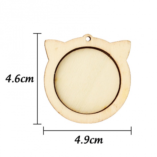Изображение Деревянные обруч Вышивки Естественный цвет Кошка 4.9см x 4.6см, 2 Комплекта