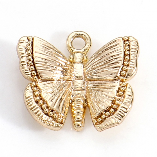 Picture of Brass Insect Charms 18K Real Gold Plated Butterfly Animal 3D 12mm x 10.5mm, 2 PCs