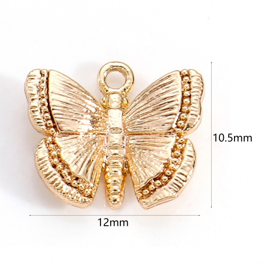 Immagine di Ottone Insetto Charms Farfalla 18K Vero Oro Placcato 3D 12mm x 10.5mm, 2 Pz