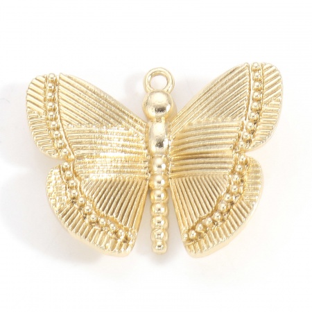 Picture of Brass Insect Charms Real Gold Plated Butterfly Animal Clear Cubic Zirconia 14mm x 13mm