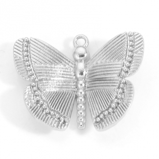 Picture of Brass Insect Charms Real Platinum Plated Butterfly Animal 3D 24mm x 19.5mm, 2 PCs                                                                                                                                                                             